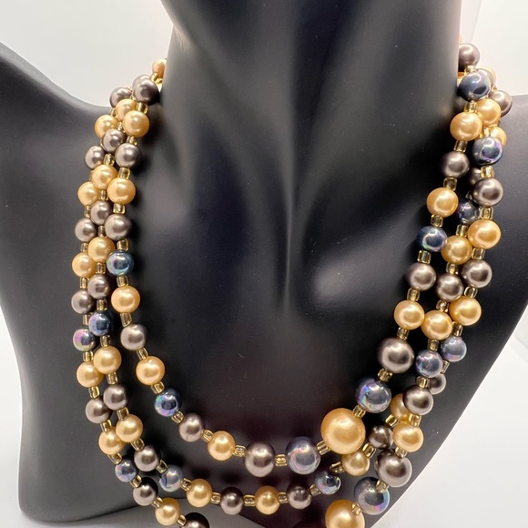 Vintage Japan Luxurious Multi-Strand Gold and Peacock Faux Pearl Necklace - Picture 1 of 7